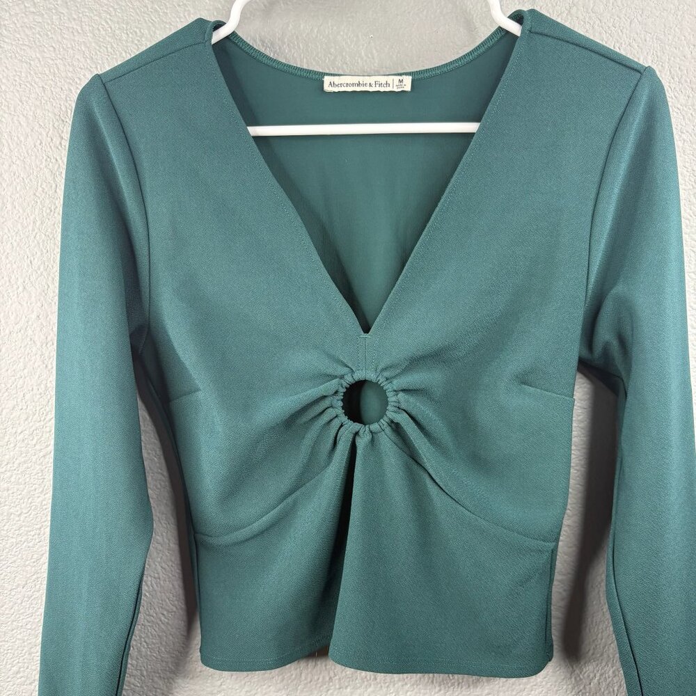 Abercrombie & Fitch Jade Green Longsleeve Keyhole Top - Picture 3 of 7